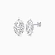 Art Deco Inspired Marquise Cut Stud Earrings with Baguette Diamond Halo - Shahin Jewelry